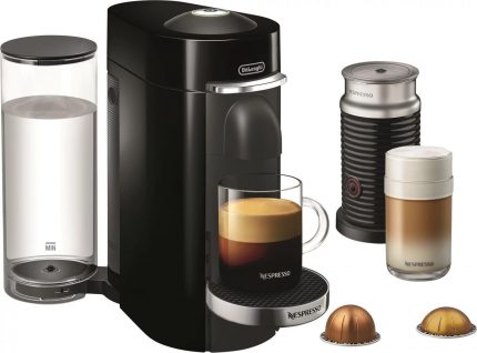 De'Longhi Nespresso Vertuo Plus Deluxe Coffee and Espresso Maker by De'Longhi, Piano Black with Aeroccino Milk Frother Piano Black